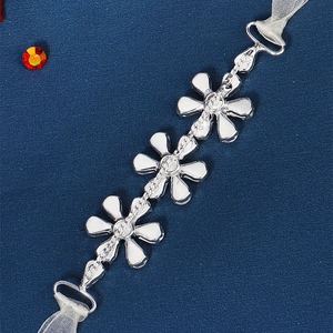 Bruidsketting voor de taille van zilver metaal met strass bloemen en organza lint