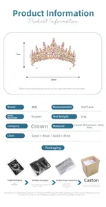 Detailed sizing specifications for handmade crystal bridal crown showing 14cm diameter