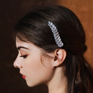 Elegant Zirconia Wheat Ear Hair Clip Silver Leaf Side Hairpin For Women Wedding Party Daily Hair Accessory Fashion Headwear