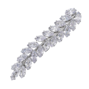 Elegant silver wheat leaf hair clip featuring marquise-cut marquise-cut zircon stones
