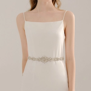 Ceinture de Mariée pour Femmes Faite Main Strass Künstliche Perles Fleurs Accessoires de Robe de Mariée Ceinture en Satin Argenté