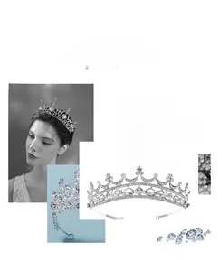 Détail d'un diadème de mariée avec cadre argenté, strass blancs et pierres violettes