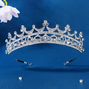 Diadème Couronne de Mariée en Strass Argenté Accessoires de Cheveux en Alliage de Luxe pour Mariage Fête d'Anniversaire Bijoux