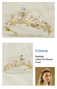 Vues détaillées de la couronne baroque dorée avec cristaux roses pour filles