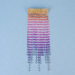 Korean Style Gradient Rainbow Rhinestone Long Tassel Hair Clip Elegant Sparkly Dopamine Color Hair Accessories For Women