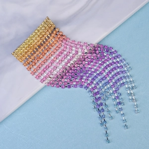 Rainbow gradient rhinestone hair clip with long colorful tassels and sparkling crystal finish