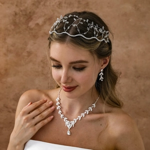 Handmade Beaded Crown Headband Elegant Crystal Rhinestone Mesh Tiara Wedding Party Hair Accessories For Women Hair Hoop