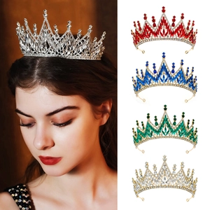 Luxury Retro Alloy Rhinestone Bridal Crown Tiara For Women Wedding Party Pageant Accessories Gold Silver Queen Headpiece