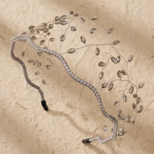 Handmade silver branch crown headband with grey crystals and rhinestones for party wear