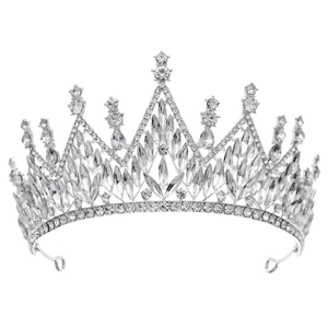 Luxurious bridal tiara crown featuring silver rhinestones and teardrop crystals for weddings