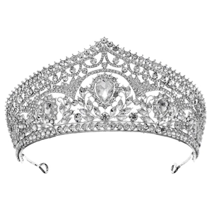 Luxurious bridal crown featuring red crystals and clear rhinestones on a silver alloy base