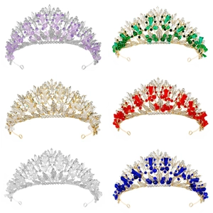 Couronne de Mariée de Luxe en Alliage de Cristal Diadème Strass Feuille Coiffe Pour Mariage Banquet Fête Bijoux Cheveux Femme
