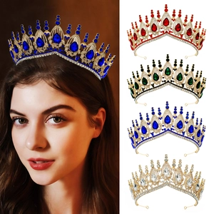 Luxury Gold Alloy Rhinestone Crown Vintage Royal Teardrop Crystal Wedding Pageant Tiara For Women Birthday Party Hair Accessory