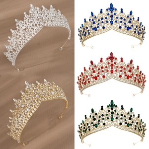 Couronne Baroque de Luxe en Alliage d'Or avec Strass pour Mariage Mariée Fête Femme Diadème de Cristal Accessoires Cheveux