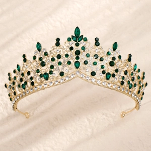 Diadème de mariée doré élégant avec cristaux vert émeraude et motifs vintage