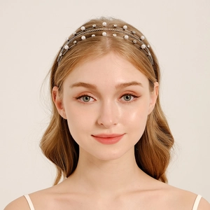 Serre-tête en Alliage d'Argent à 3 Couches Avec Strass Et Künstliche Perles d'Imitation Élégant Style Coréen Mariage Fête Femme Bijoux