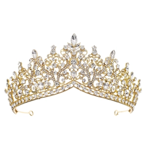 Couronne de mariée élégante avec base en métal doré et cristal scintillant central