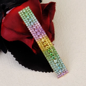 Rainbow Rhinestone Hair Clip Rectangular Alloy Gradient Crystal Barrettes Fashion Hair Accessories For Women Daily Party