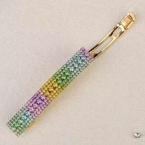 Rainbow crystal hair clip with colorful rhinestones and gold-plated alloy base