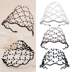 Handmade Weave Mesh Acrylic Crystal Headband For Women Vintage Rhinestone Bridal Tiara Hairband For Wedding Prom Party Jewelry