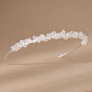 Cerchietto da sposa con perline di cristallo e design floreale intrecciato argento