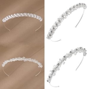 Cerchietto da Sposa Fatto a Mano in Cristallo e Künstliche Perle Elegante Cerchietto in Lega d'Argento per Gioielli da Sposa Donna