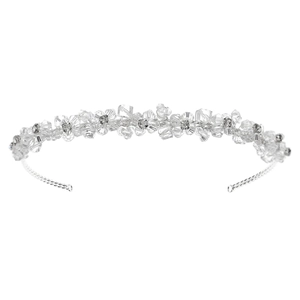Elegante cerchietto da sposa con perline di cristallo fatte a mano e trama floreale