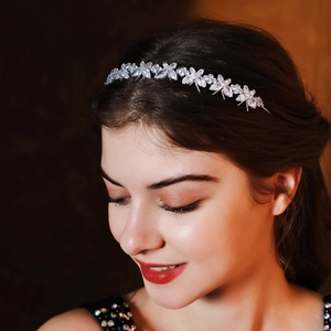 Korean Style Silver Alloy Zircon Butterfly Flower Headband Bridal Wedding Party Tiara Rhinestone Hair Hoop Jewelry Women