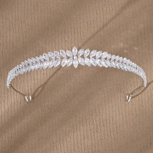 Sparkling crystal zircon leaf headband in silver finish for bridal wedding hair accessories