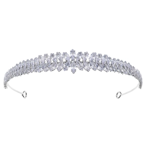 Luxurious silver crystal zircon leaf headband for brides with marquise cut stones