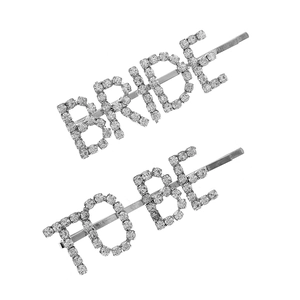 Barrettes de mariage BRIDE TO BE en alliage argenté avec strass brillants pour mariée