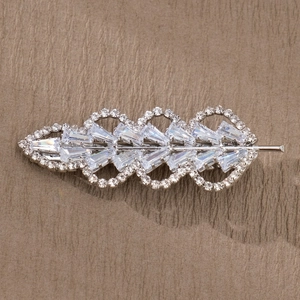 Elegant rhinestone leaf hair clip with marquise-cut zircons in silver alloy setting