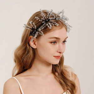 Vintage Bridal Crystal Flower Headband Luxurious Handmade Beaded Tiara Hair Accessories For Wedding Banquet Party Women