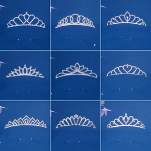 Set of 9 glittering crystal tiaras and crown headbands for girls in various elegant designs