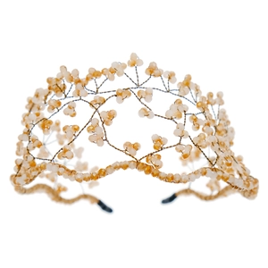 Serre-tête de mariée luxueux tressé à la main avec perles de cristal ambre sur fil doré