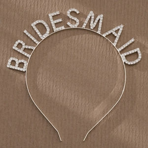 Silver bridesmaid headband with white rhinestones for weddings and parties