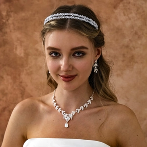 Luxury Zirconia Bridal Hairband Necklace Earrings Collection For Women Wedding Banquet Party Shiny Jewelry Accessories