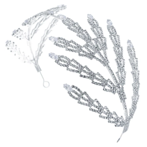 Serre-tête de mariée luxueux en argent avec cristaux scintillants et motifs de feuilles