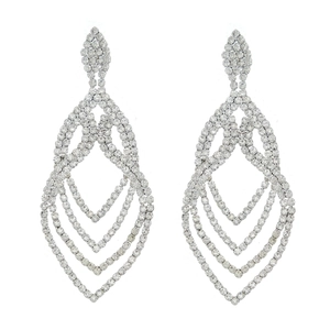 Elegant silver chandelier earrings with full sparkling rhinestones for bridal evening parties