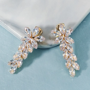 Détails de pinces à cheveux dorées avec zircons marquise en forme de plume élégante