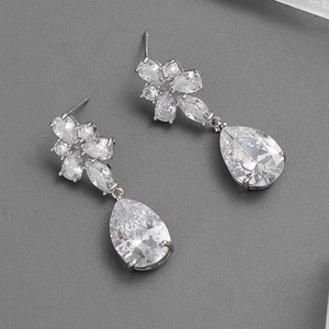 Elegant silver teardrop earrings with sparkling pear-shaped cubic zirconia crystals