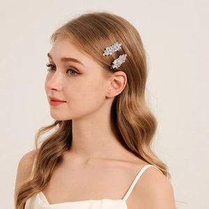 Paire élégante de barrettes à cheveux en zircon avec motif de feuilles en cristal