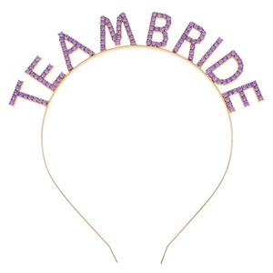 Golden Team Bride headband featuring purple rhinestones for bridal parties and weddings