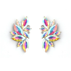 Elegant wing leaf shape iridescent rhinestone stud earrings for wedding party events