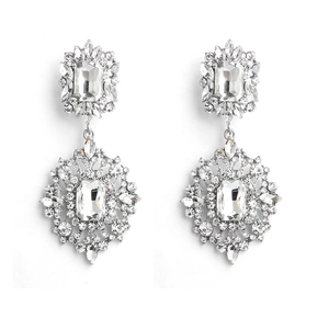 Vintage French silver drop earrings with luxury rhinestone crystals and snowflake charms