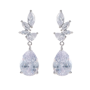 Elegant silver teardrop zircon earrings with pear-shaped stones for wedding and bridal wear