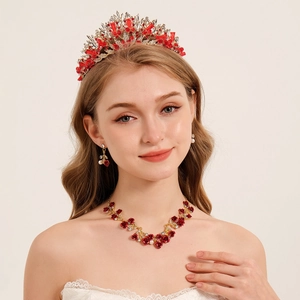 Parure de Bijoux de Mariée de Luxe en Alliage Strass Fleur Couronne Diadème Collier Boucles d'Oreilles pour Mariage Femmes
