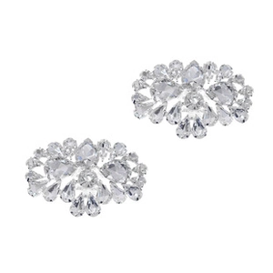 Detail view of crystal shoe clips with pear-cut rhinestones in silver alloy setting