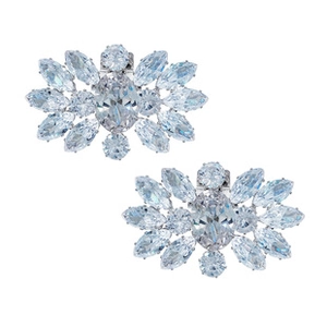 Detailed pair of sparkling crystal shoe clips with marquise stones for bridal footwear