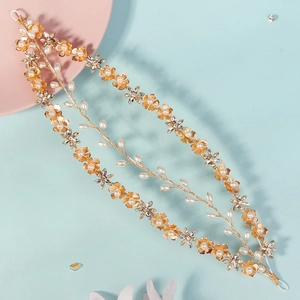 Vintage triple-layer gold bridal hair vine with handmade pearls and floral crystal accents